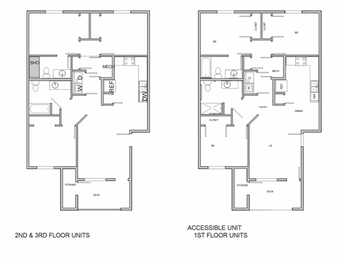 Floor plan for 3 beds, 2 baths, 1060 sqft